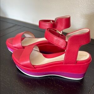 Cole Haan Grand Ambition Ayer Red and Pink Platform Wedge Sandals Size 6.5